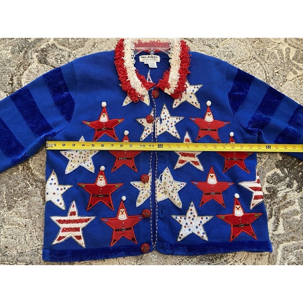 VTG Jack B Quick Sweater Christmas Santa Holiday Beaded Cardigan XL Patriotic - Picture 11 of 11